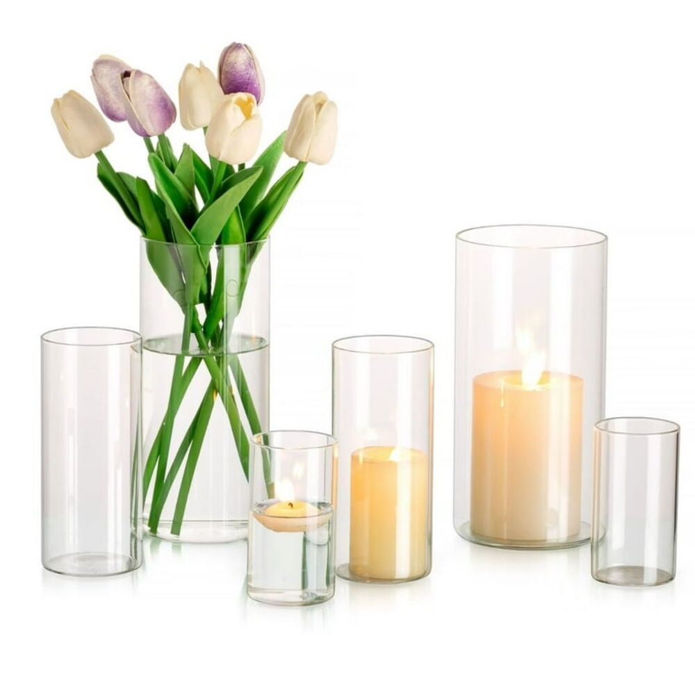 Set of 6 Glass Hurricane Candle Holders /Vases NEW